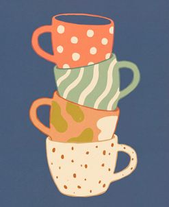 A Stack Of Coffee Mugs Blue