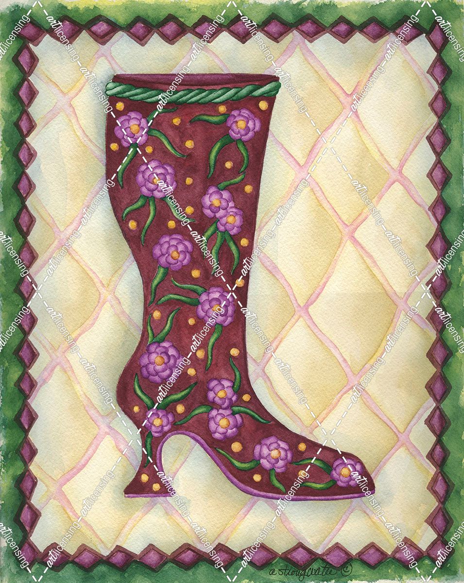 Boots Magenta With Roses With Leaves