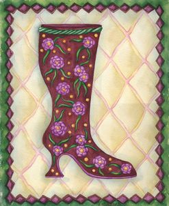 Boots Magenta With Roses With Leaves