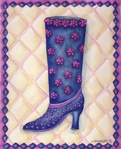 Boots Blue With Pink Flowers Dots