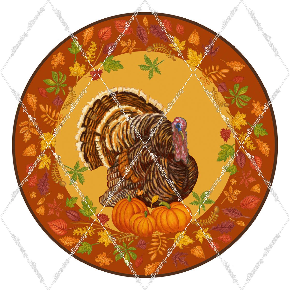Game Bird Turkey Plate W Pumpkins Leaves