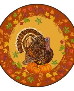 Game Bird Turkey Plate W Pumpkins Leaves