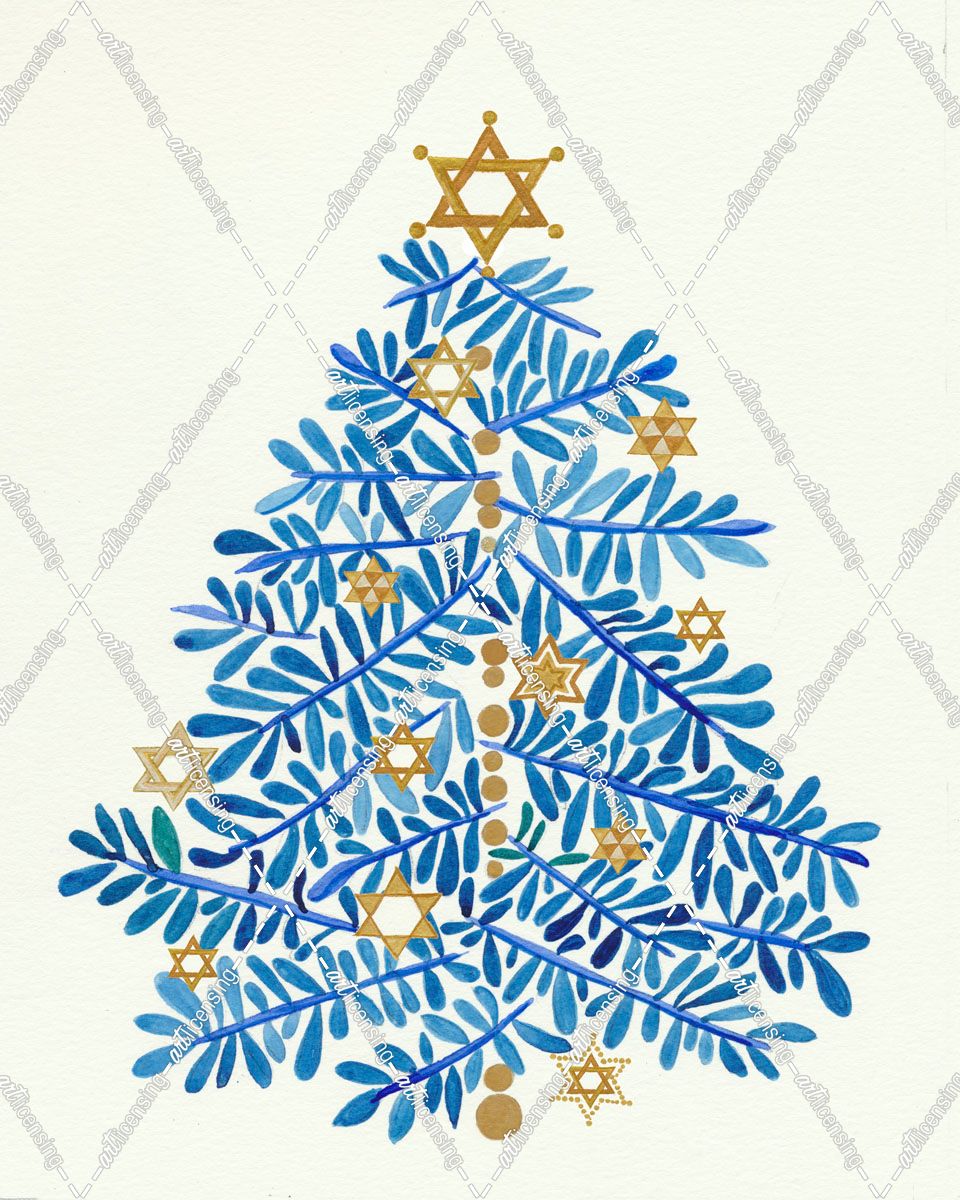 Blue Tree with Stars of David