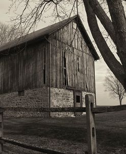 Old Weathered Barn And Wooden Fence B&W