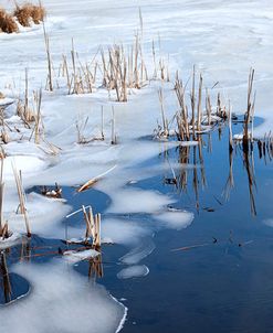 Ice Formations And Snow On Pond