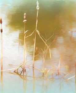 Three Cattails In Water Shades Of Soft Blue