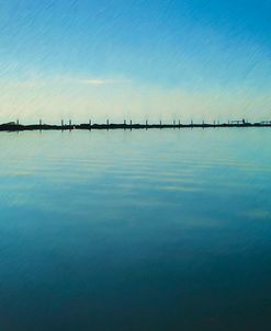 Trees And Pier On Sea At Dusk