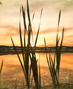 Digital art giant reeds colorful sunset in crayon