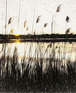 Digital art phragmites in black and yellow pencil sketch