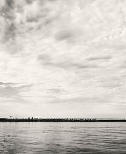 Cloudscape Over Pier With Trees B&W