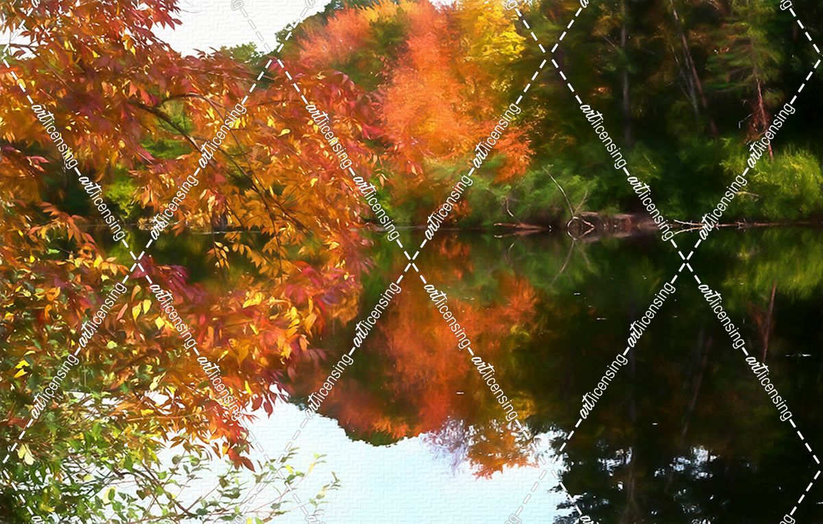 Digital Art Autumn Forest By Lake