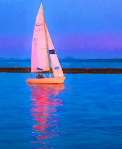 Digital Art Colorful Sailboat At Dusk