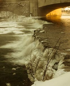 Waterfalls In Winter At Sunset