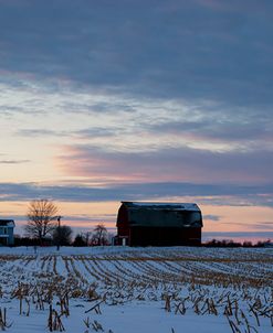 Sunset On Farm In Winter