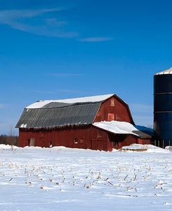 Barn And Silo In Winter