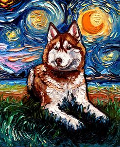 Red and White Husky Night