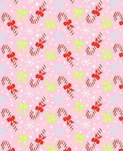 Candy Cane Bow Snow Pink Pattern