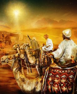 Three Three Wise Men, Biblical Magi, Three Wise Men, Kings, Digital, Camels, Animals, Travelers, People, Religious, Followed a Star, Arabic, Middle Eastern City, Cities, Stars, Starry Sky, Deserts, Star of BethlehemWise Men