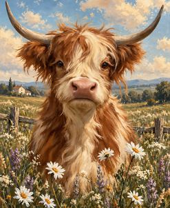 Highland Cow in Flowers