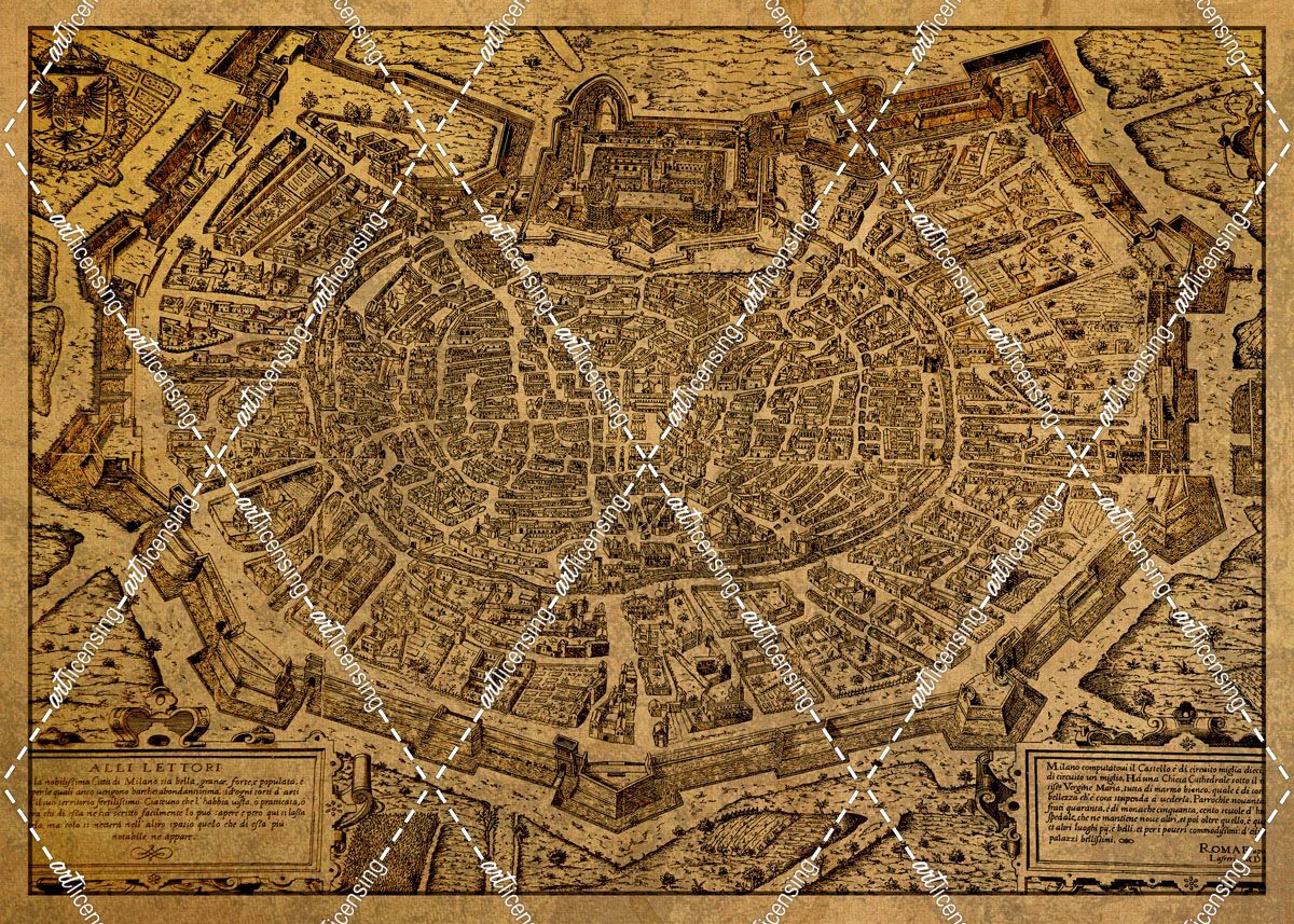 Street Map Milan Italy 1573