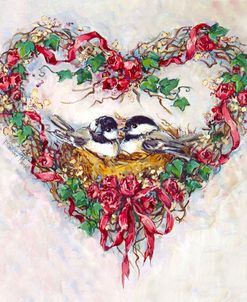 3388 Pair 2 Birds and a Heart Wreath