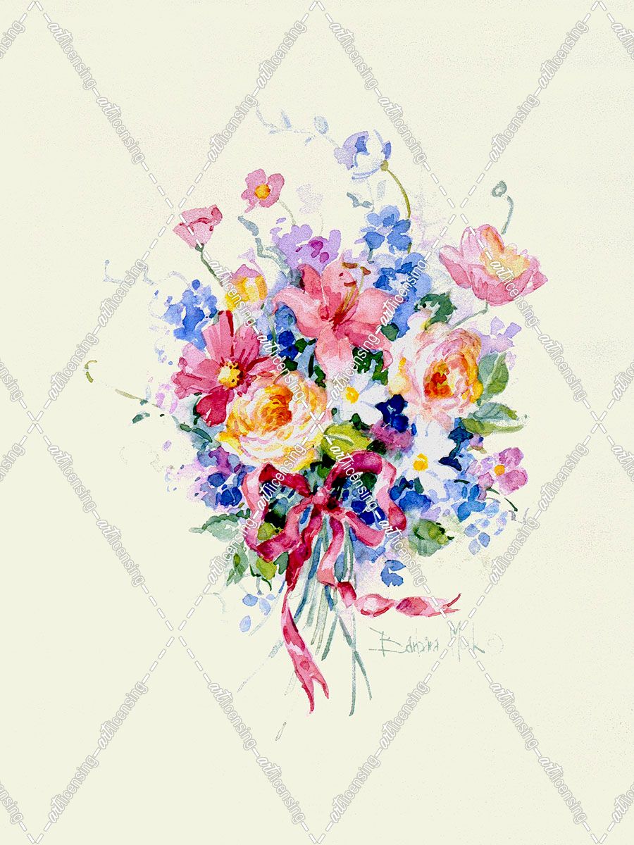 3591 Watercolor Bouquet, Pink Ribbon
