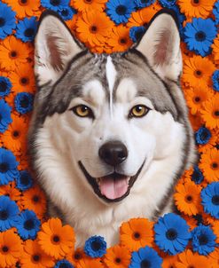 Cute Husky With Flowers 2