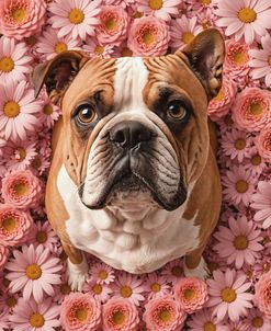 Cute Bull Dog With Flowers 1