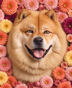 Cute ChowChow Dog With Flowers 4