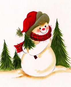 Snowman Holding Small Christmas Tree