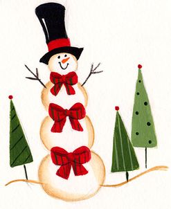 Snowman With Three Red Bows