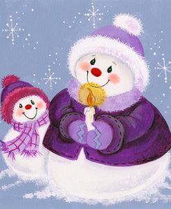 Snowmen In Purple With Candle