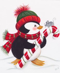 Penguin With Mouse On A Candy Cane