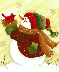 Snowman With Cardinal