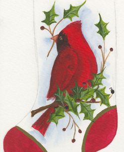 Cardinal With Holly Stocking