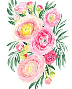 Savanna Watercolor Bouquet In Pink
