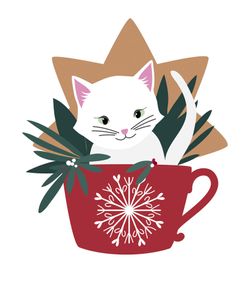 Holiday Mug With Kitten White