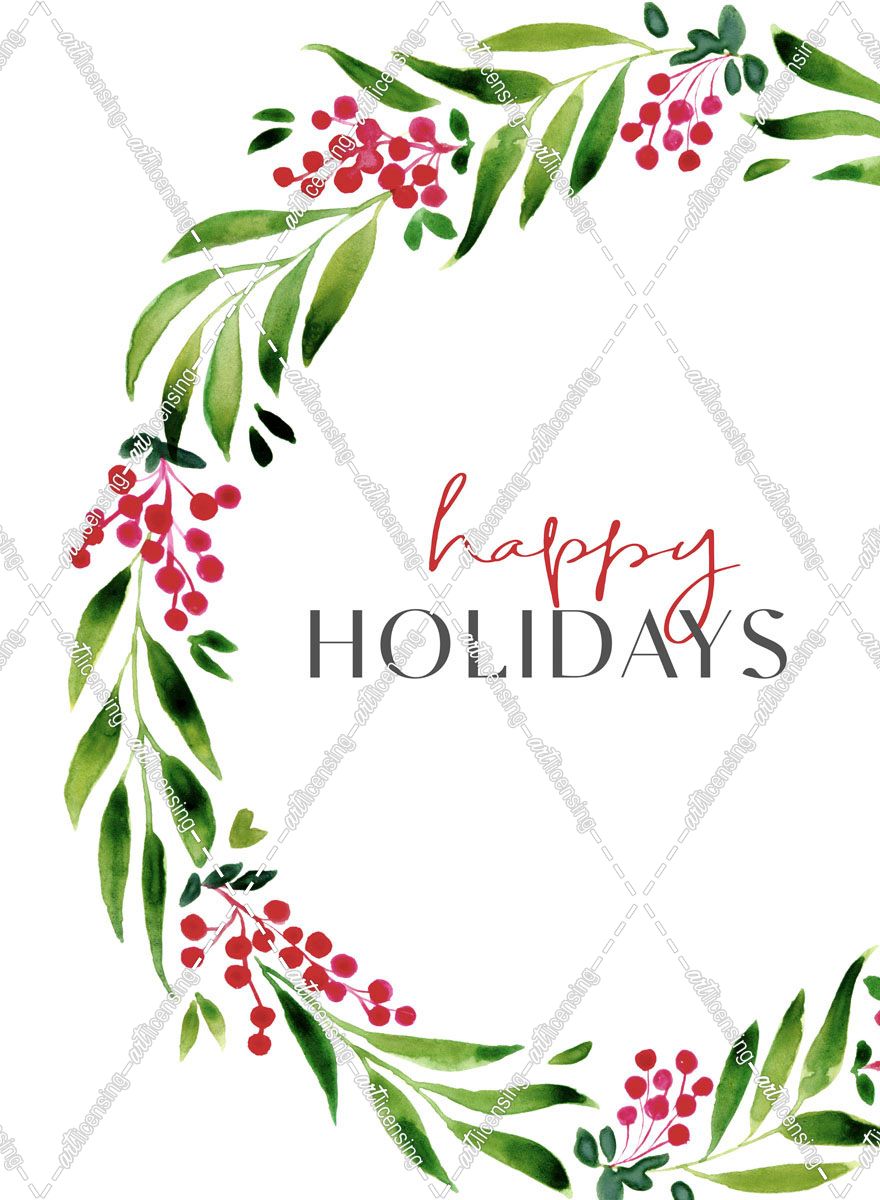 Happy Holidays Watercolor Wreath