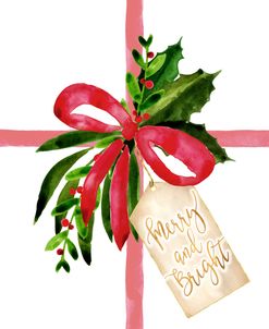 Watercolor Gift With Merry And Bright Tag
