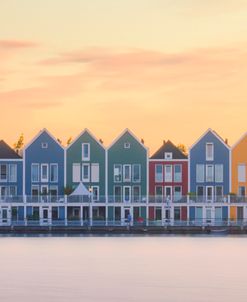 Colorful Dutch Canal Houses At Sunset