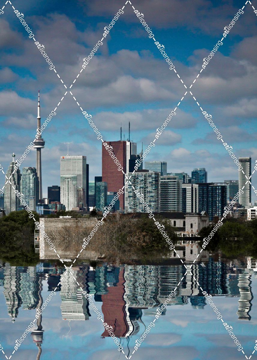 Toronto Skyline From The Pape Ave Bridge Reflection No 1