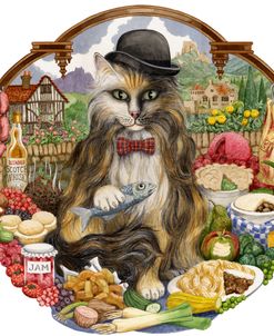 Cat With Fish And Chips And Pie