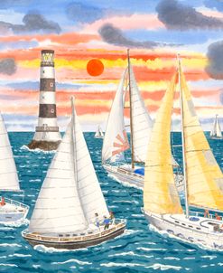 Sailboat race at sunset