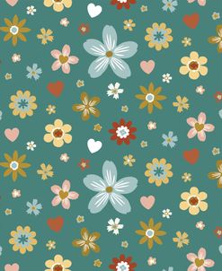 Retro Hearts & Flowers Green