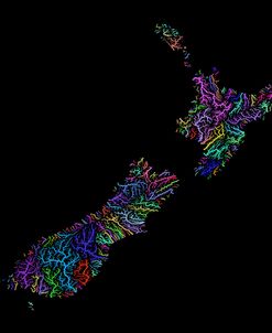 River Basins Of New Zealand In Rainbow Colours
