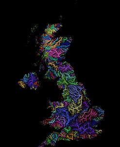 River Basins Of The United Kingdom In Rainbow Colours