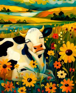 Whimsical Meadow Cow Serene Countryside