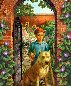 Boy And Dog In Garden