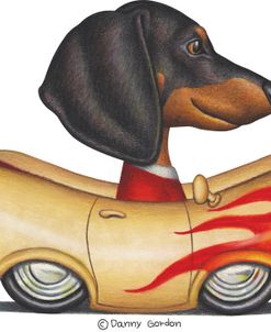 Black Dachshund Flaming Hotdog Car