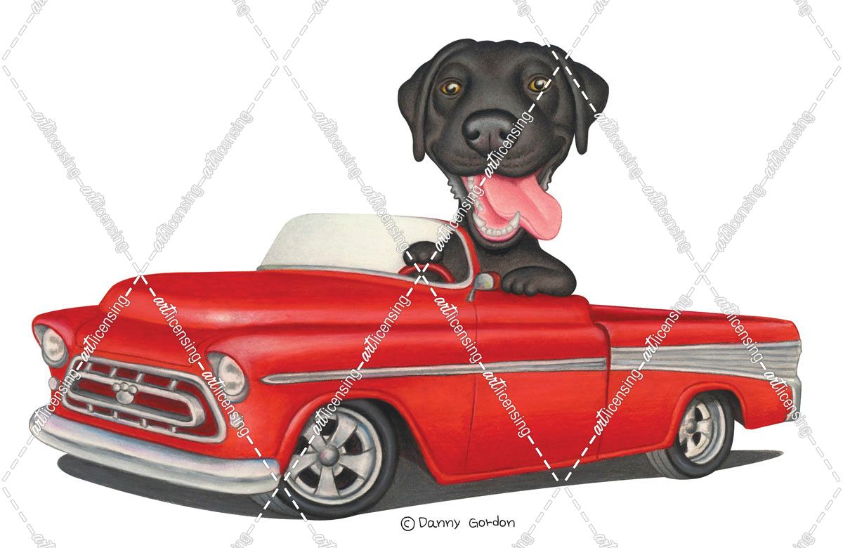 Black Lab in Red Truck